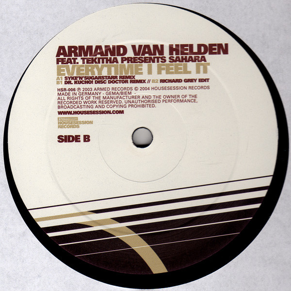 Armand Van Helden Feat. Tekitha Presents Sahara - Everytime I Feel It | Housesession Records (HSR-006) - 3