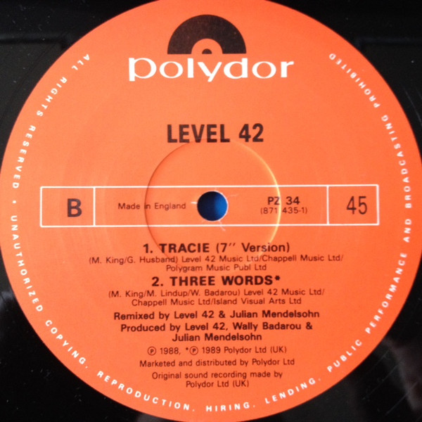 Level 42 - Tracie | Polydor (PZ 34) - 2