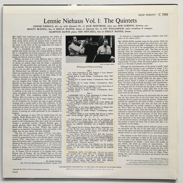 Lennie Niehaus - Vol.1 The Quintets | Contemporary Records (K 20P6610) - 2