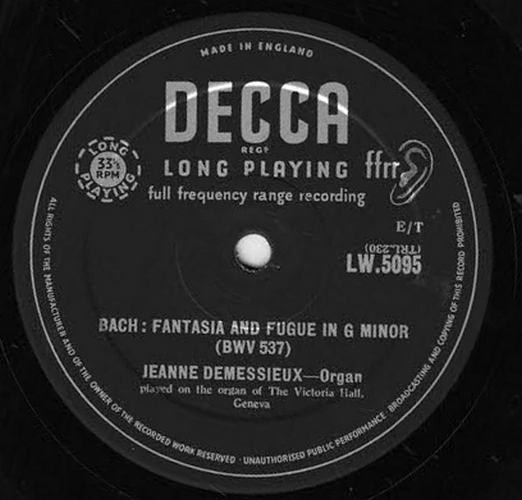 Johann Sebastian Bach - Jeanne Demessieux - Fantasia And Fugue In G Minor (BWV 537) / Toccata And Fugue In D Minor (BWV 565) | Decca (LW 5095) - 3 Johann Sebastian Bach - Jeanne Demessieux - Fantasia And Fugue In G Minor (BWV 537) / Toccata And Fugue In D Minor (BWV 565) | Decca (LW 5095) - 3