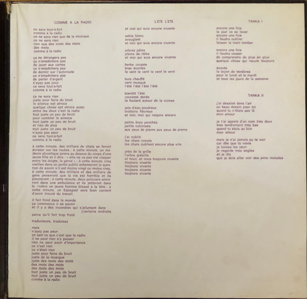 Brigitte Fontaine , Areski Avec The Art Ensemble Of Chicago - Comme À La Radio | Saravah (SH 10.006) - 3