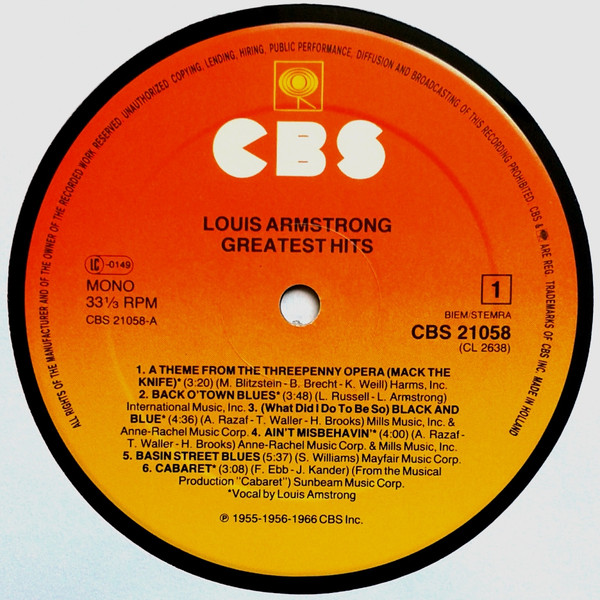 Louis Armstrong - Greatest Hits | CBS (CBS 21058) - 3 Louis Armstrong - Greatest Hits | CBS (CBS 21058) - 3
