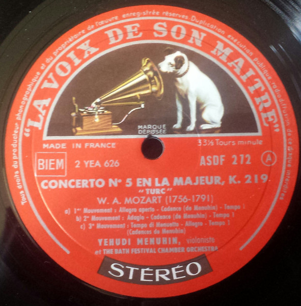 Wolfgang Amadeus Mozart / Yehudi Menuhin / Bath Festival Orchestra - Concertos Pour Violon | La Voix De Son Maître (ASDF 272) - 3