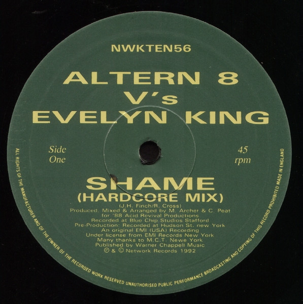 Altern 8 V's Evelyn King - Shame | Network Records (NWKTEN56) - 3