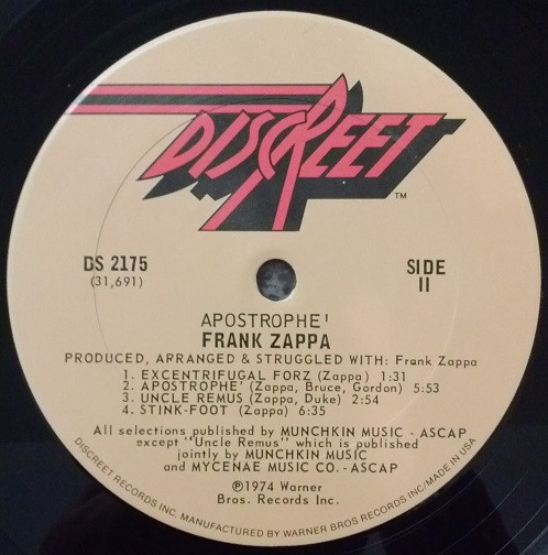 Frank Zappa - Apostrophe (') | Discreet (DS 2175) - 4