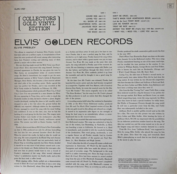 Elvis Presley - Elvis' Golden Records (Collectors Gold Vinyl Edition) [Vinyl] | RCA (XLPE-1707) - 2