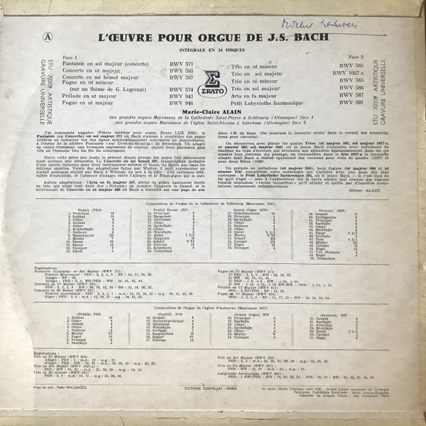 Johann Sebastian Bach - Marie-Claire Alain - L'Œuvre Pour Orgue - 19 | Erato (STU 70309) - 2