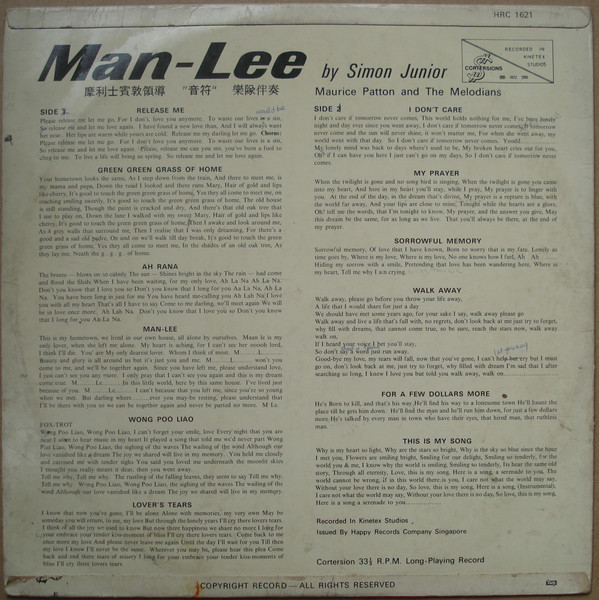 Simon Junior , Maurice Patton & The Melodians - Man-Lee | Cortersions (HRC 1621) - main