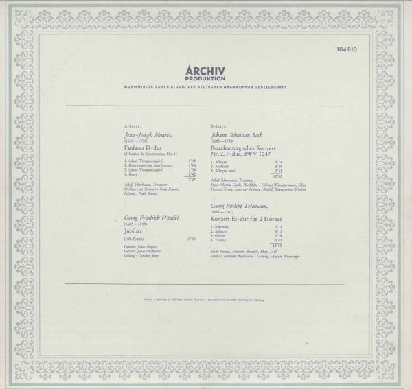 Jean-Joseph Mouret / Johann Sebastian Bach / Georg Friedrich Händel / Georg Philipp Telemann - Festliches Barock | Archiv Produktion (104 810) - 2