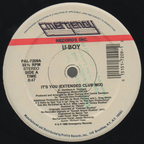 U-Boy - It's You | Emergency Records (PAL-7209)