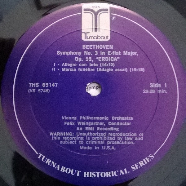 Felix Weingartner Conducts Ludwig van Beethoven / Wiener Philharmoniker / London Symphony Orchestra - Symphony No. 3 'Eroica' / Leonore Overture No. 2 | VOX/Turnabout (THS 65147) - 3