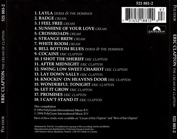 Eric Clapton - The Cream Of Clapton | Polydor (521 881-2) - 2