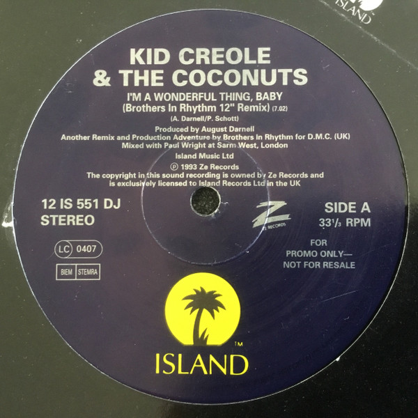 Kid Creole And The Coconuts - I'm A Wonderful Thing, Baby (Brothers In Rhythm Remix) | Island Records (12 IS 551 DJ) Kid Creole And The Coconuts - I'm A Wonderful Thing, Baby (Brothers In Rhythm Remix) | Island Records (12 IS 551 DJ)