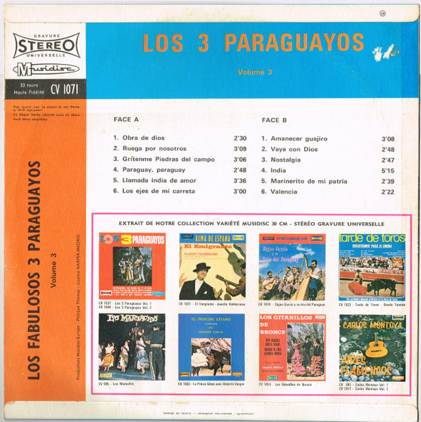 Los Fabulosos 3 Paraguayos - Los Fabulosos 3 Paraguayos Volume 3 | Musidisc (30 CV 1071) - 2
