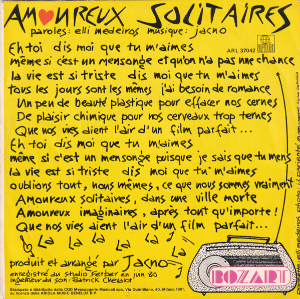 Lio - Amoureux Solitaires | Ariola (ARL 37042) - 2