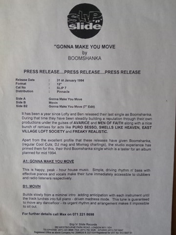 Boomshanka - Gonna Make You Move / Movin | Slip 'n' Slide (SLIP 7)