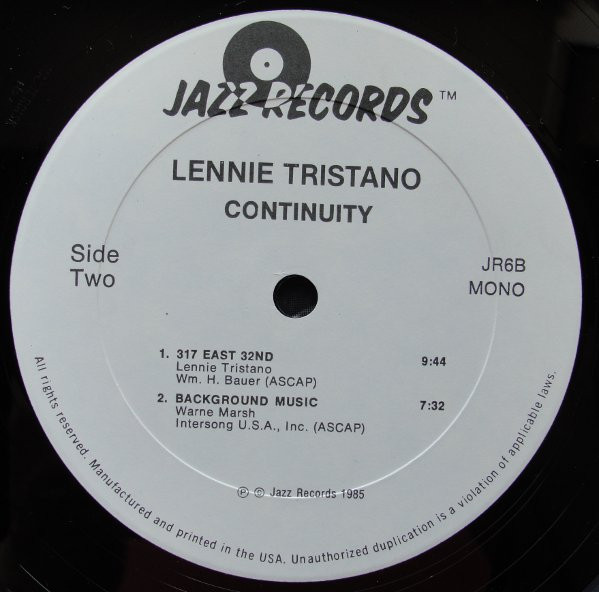 Lennie Tristano - Continuity | Jazz Records (JR-6) - 4