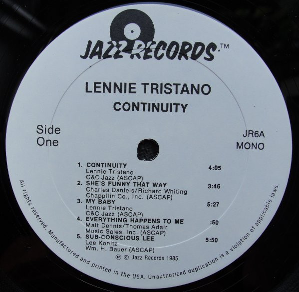 Lennie Tristano - Continuity | Jazz Records (JR-6) - 3