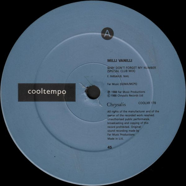 Milli Vanilli - Baby Don't Forget My Number | Cooltempo (COOLXR 178)