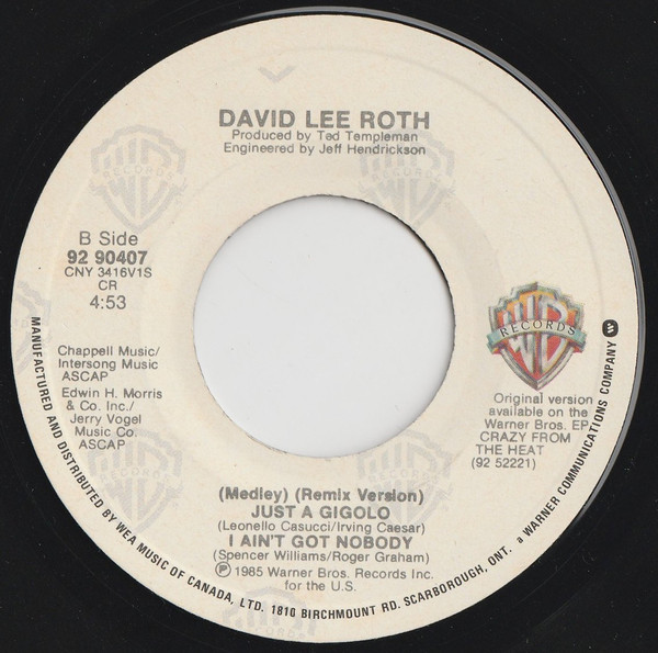 David Lee Roth - Just A Gigolo / I Ain't Got Nobody (Medley) | Warner Bros. Records (92 90407) - 4