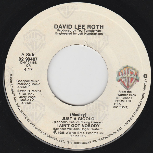 David Lee Roth - Just A Gigolo / I Ain't Got Nobody (Medley) | Warner Bros. Records (92 90407) - 3