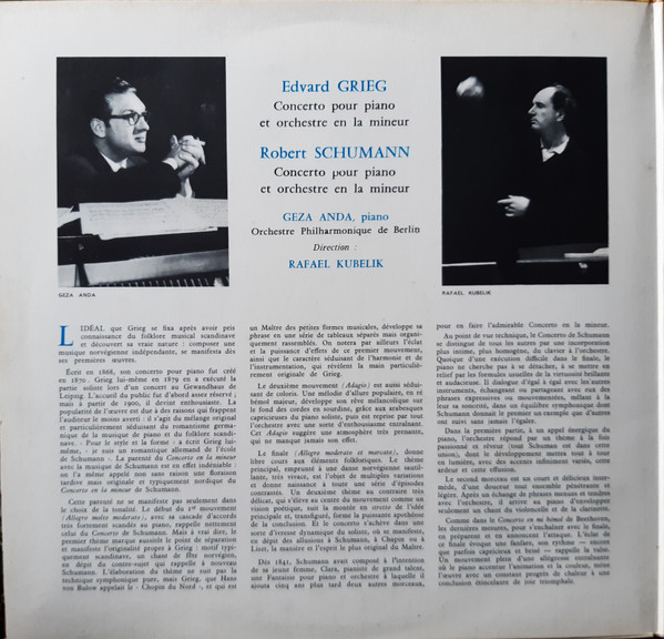 Edvard Grieg - Robert Schumann / Géza Anda , Piano, Rafael Kubelik - Berliner Philharmoniker - Concertos Pour Piano Et Orchestre En La Mineur | Deutsche Grammophon (138 888) - 3