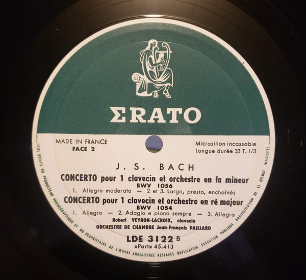 Johann Sebastian Bach , Orchestre De Chambre Jean-François Paillard , Robert Veyron-Lacroix - Les Concertos Pour Clavecin Et Orchestre (Volume I) | Erato (LDE 3122) - 4