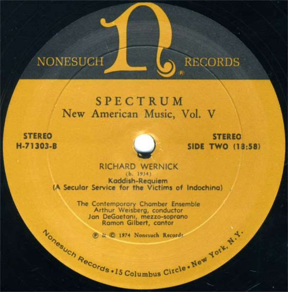 Milton Babbitt / T.J. Anderson / Richard Wernick , Contemporary Chamber Ensemble , Arthur Weisberg - Spectrum: New American Music, Volume V | Nonesuch (H-71303) - 4 Milton Babbitt / T.J. Anderson / Richard Wernick , Contemporary Chamber Ensemble , Arthur Weisberg - Spectrum: New American Music, Volume V | Nonesuch (H-71303) - 4