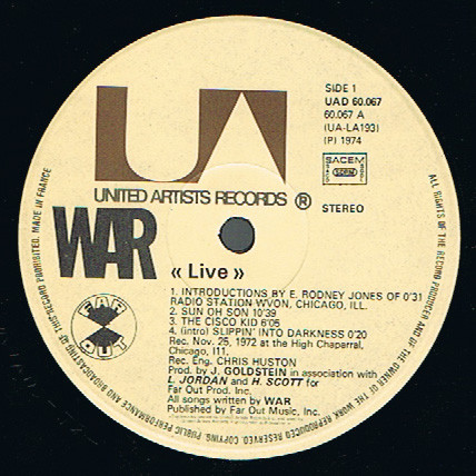 War - Live | United Artists Records (UAD 60067) - 3 War - Live | United Artists Records (UAD 60067) - 3