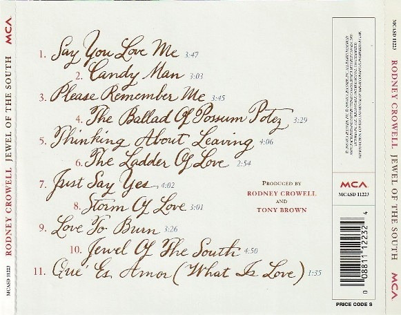 Rodney Crowell - Jewel Of The South | MCA Records (MCASD 11223) - 2