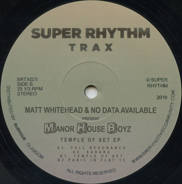 Matt Whitehead & No Data Available Present Manor House Boyz - Temple Of Set EP | Super Rhythm Trax (SRTX025)
