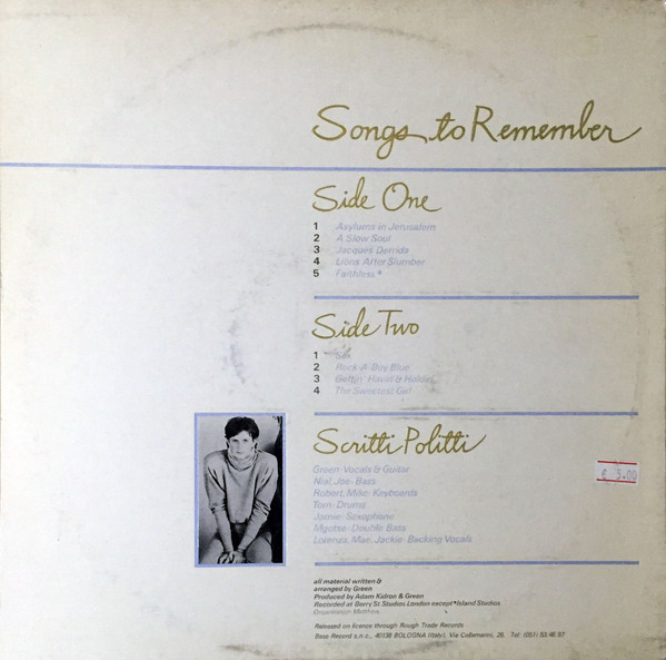 Scritti Politti - Songs To Remember | Base Record (ROUGH 20) - 2 Scritti Politti - Songs To Remember | Base Record (ROUGH 20) - 2