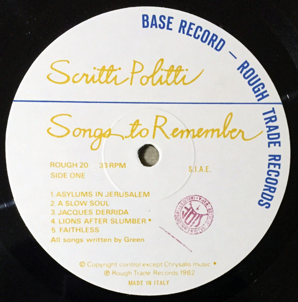 Scritti Politti - Songs To Remember | Base Record (ROUGH 20) - 4 Scritti Politti - Songs To Remember | Base Record (ROUGH 20) - 4