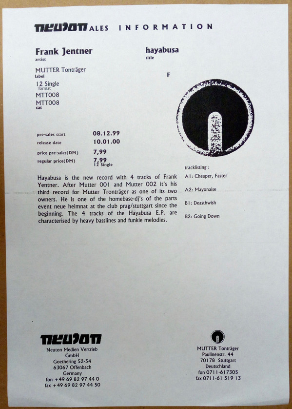 Frank Yentner - Hayabusa | Mutter (MTT008) - 3