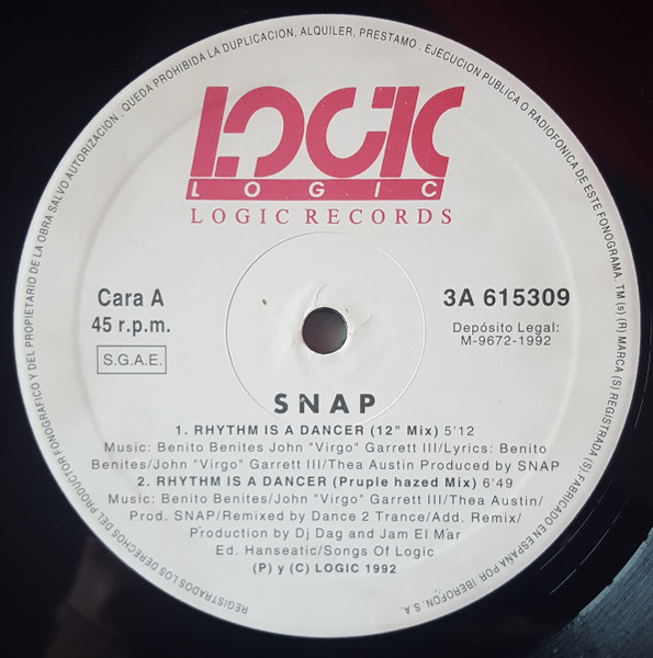 Snap! - Rhythm Is A Dancer | Logic Records (615309 (3A)) - 3