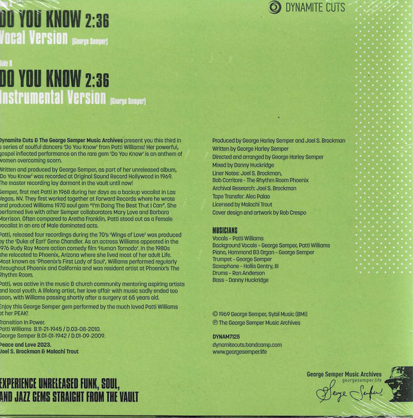 Patti Williams - Do You Know | Dynamite Cuts (DYNAM7125) - main