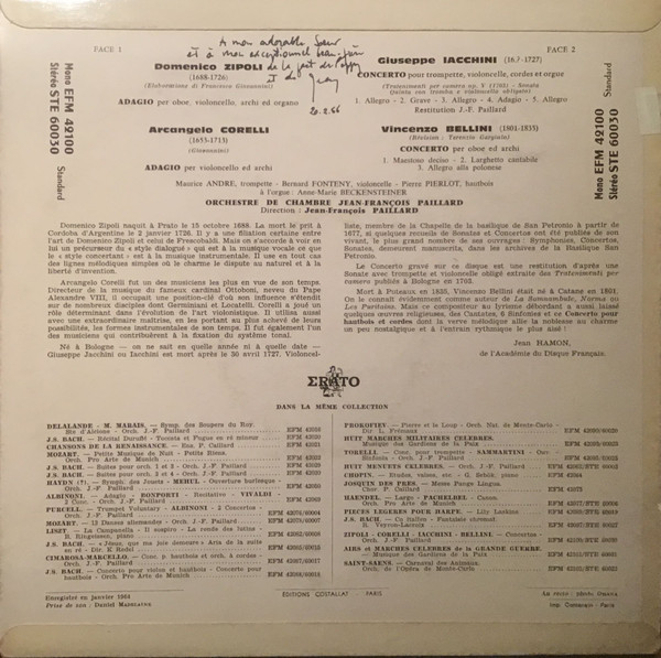 Domenico Zipoli , Arcangelo Corelli , Giuseppe Maria Jacchini , Vincenzo Bellini , Orchestre De Chambre Jean-François Paillard - Celebre Adagio | Erato (EFM 42100) - 2 Domenico Zipoli , Arcangelo Corelli , Giuseppe Maria Jacchini , Vincenzo Bellini , Orchestre De Chambre Jean-François Paillard - Celebre Adagio | Erato (EFM 42100) - 2