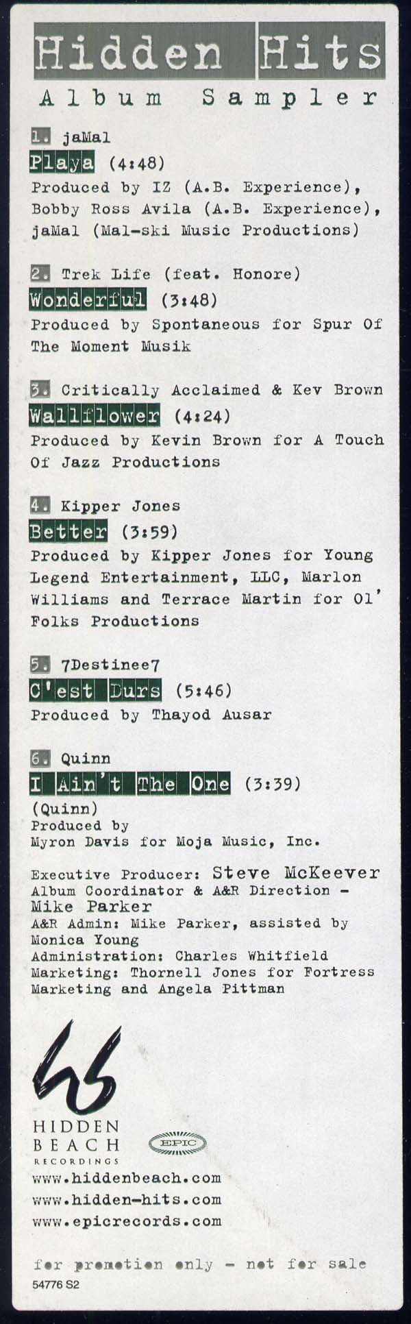 Various - Hidden Hits (Album Sampler) | Hidden Beach Recordings (EAS 54776)