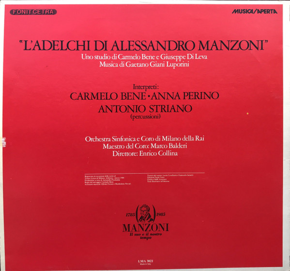 Carmelo Bene - L'Adelchi Di Alessandro Manzoni | Fonit Cetra (LMA 3021) - 2