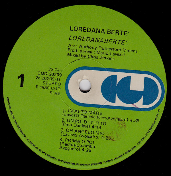 Loredana Bertè - Loredanaberte' | CGD (CGD 20209) - 2