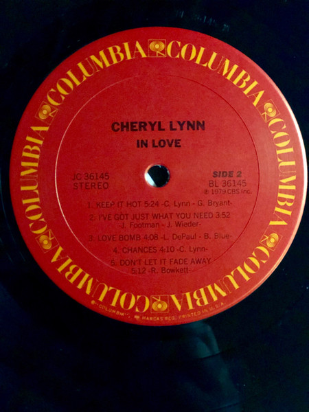 Cheryl Lynn - In Love | Columbia (JC 36145) - 4