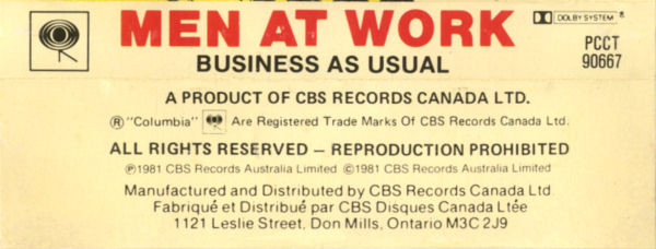 Men At Work - Business As Usual [Cassette] | Columbia (PCCT-90667) - 2