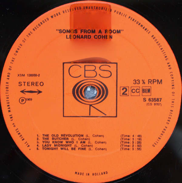Leonard Cohen - Songs From A Room | CBS (S 63587) - 3