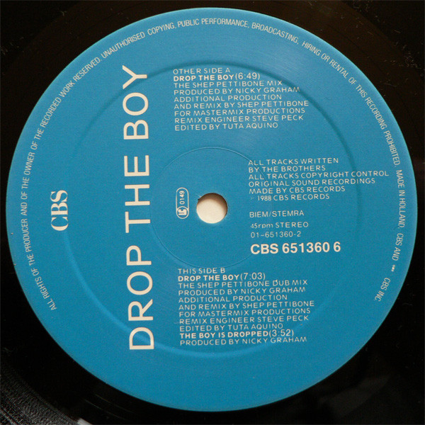 Bros - Drop The Boy (The Shep Pettibone Mix) | CBS (CBS 651360 6) - 4 Bros - Drop The Boy (The Shep Pettibone Mix) | CBS (CBS 651360 6) - 4