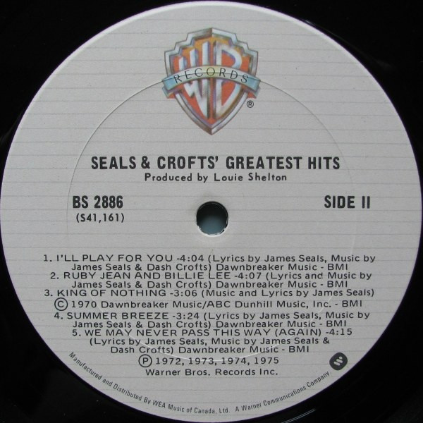 Seals & Crofts - Greatest Hits [Vinyl] | Warner Bros. Records (BS 2886) - 3