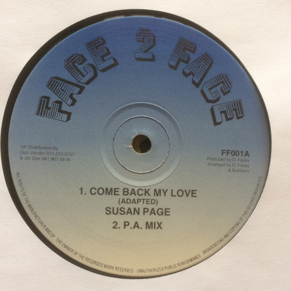 Suzan Page - Come Back My Love | Face 2 Face (FF001) - main