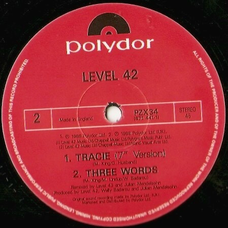 Level 42 - Tracie (U.S. Remix) | Polydor (PZX 34) - 2