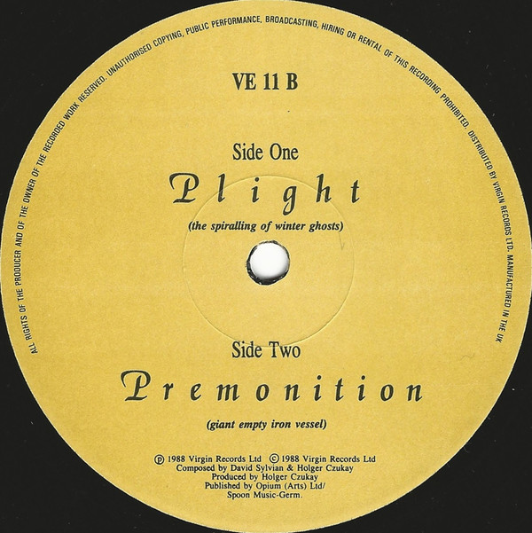 David Sylvian  &  Holger Czukay - Plight & Premonition | Venture (VE 11) - 4
