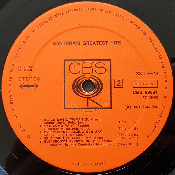 Santana - Santana's Greatest Hits | CBS (69081) - 3