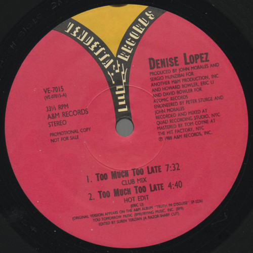 Denise Lopez - Too Much Too Late | Vendetta Records (VE-7015) - main